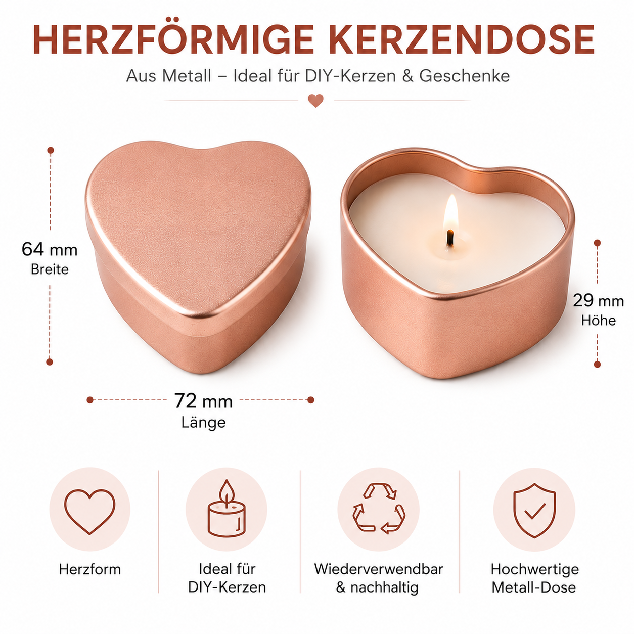 Kerzendose Herz | Rosegold